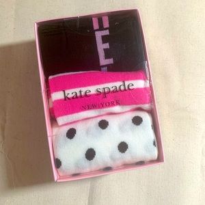 NIB Kate Spade 3 Pack of Socks: Hello, Pink and White Stripes, Black Polka Dot